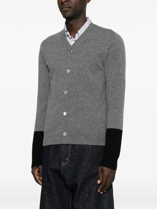26FW 꼼데가르송 파인 니트 버튼업 가디건 FZ N109 PER 3 TOP GREY BLACK - COMME DES GARCONS