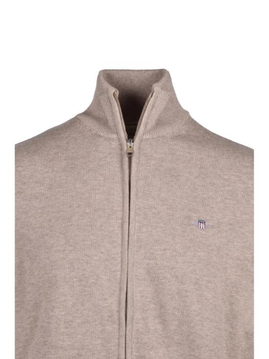 25FW 간트 니트웨어 베이지색 지퍼 여밈 하이넥 코튼 가디건 - GANT