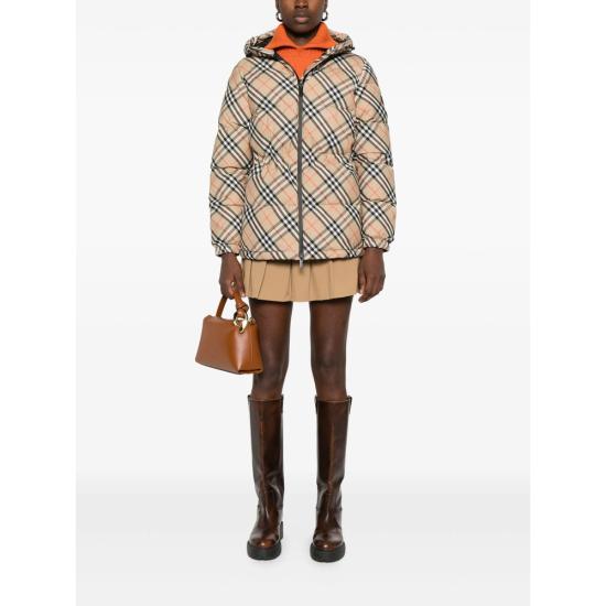 26FW 버버리 체크 나일론 후드 푸퍼 자켓 8110240 KESWICK B9368 BEIGE - BURBERRY