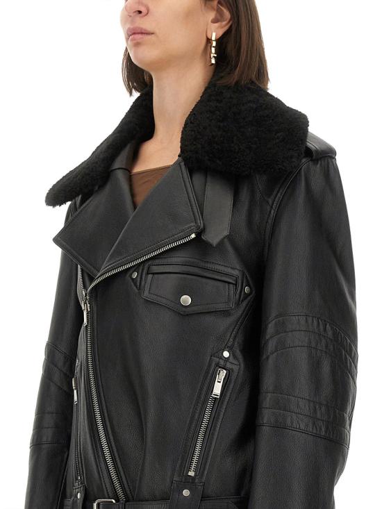  생로랑 시어링 칼라 레더 바이커 자켓 809830 YCRR21000 BLACK - SAINT LAURENT