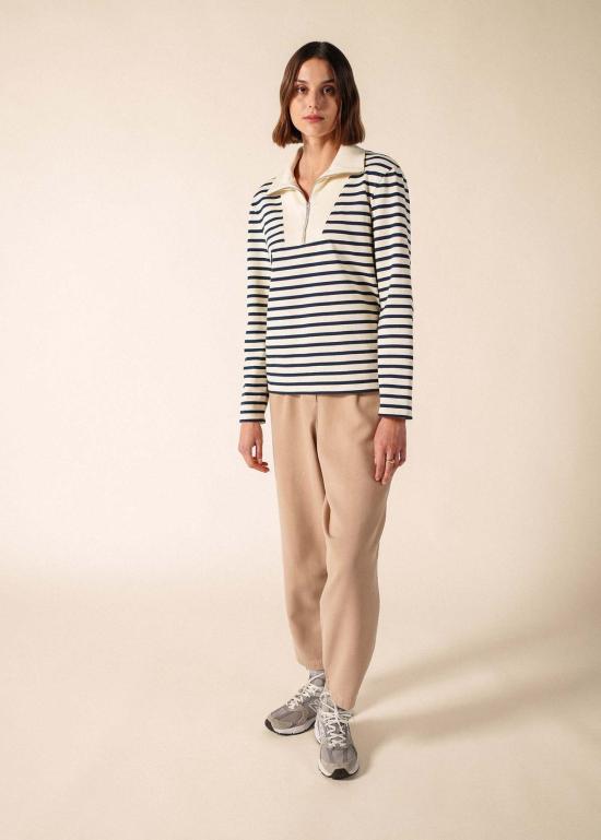  세인트제임스 긴팔 티셔츠 Saint James Usa Leran Breton 셔츠 Ecru/네이비 - SAINT JAMES