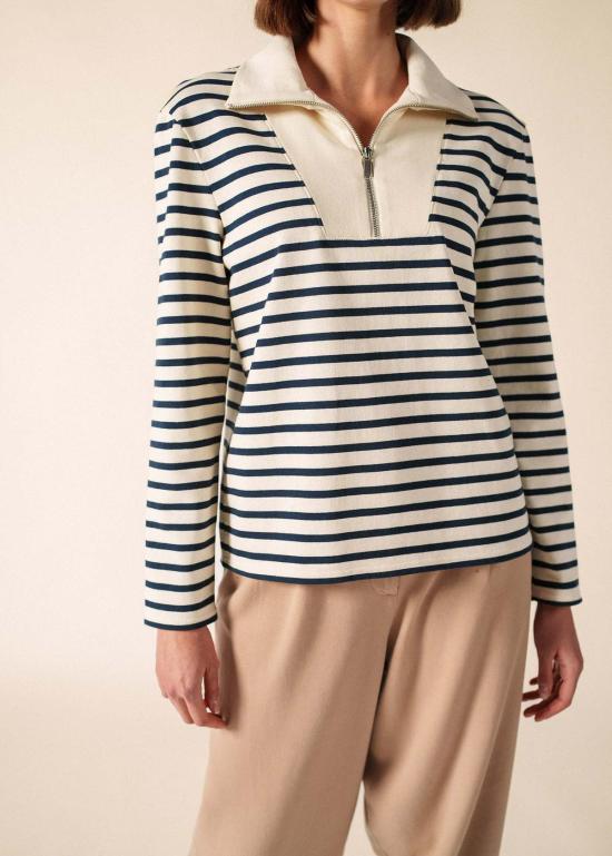  세인트제임스 긴팔 티셔츠 Saint James Usa Leran Breton 셔츠 Ecru/네이비 - SAINT JAMES