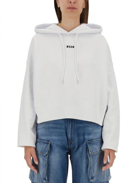  엠에스지엠 마이크로 로고 크롭 후드 티셔츠 2000MDM509 20000101 WHITE - MSGM
