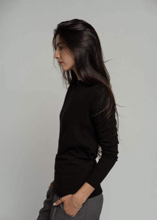  파드칼레 스웨터 울 저지 립믹스 크루넥 탑 블랙 - PAS DE CALAIS