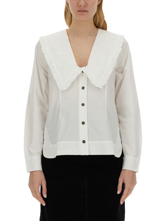  가니 코튼 포플린 브이넥 셔츠 F5778 151 WHITE - GANNI