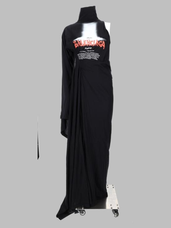 26FW 발렌시아가 도어 롱 드레이프 드레스 도어 롱 드레이프 드레스 A001WD TUVX91000 BLACK