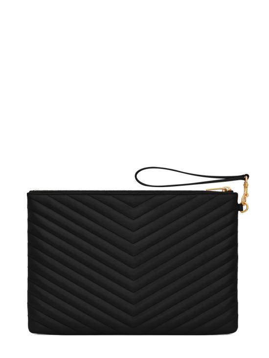 26FW 생로랑 퀼티드 레더 골드 모노그램 카산드라 마틀라세 태블릿 파우치 559193 CWU011000 BLACK - SAINT LAURENT