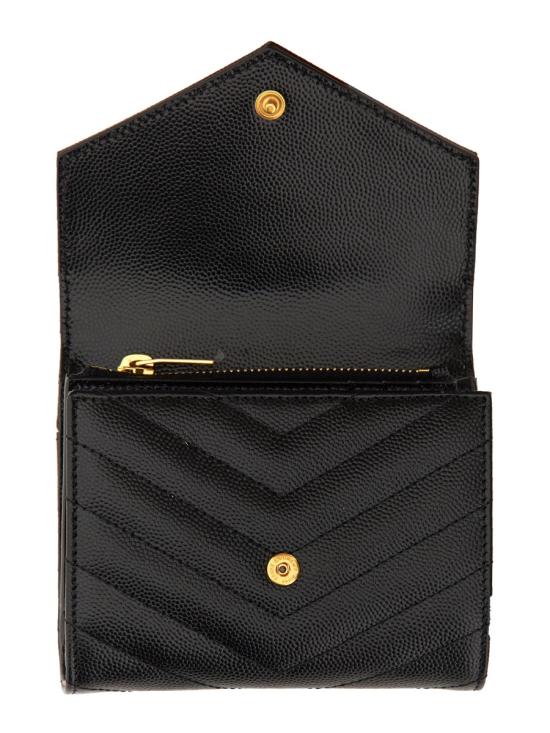 26FW 생로랑 텍스처드 퀼티드 레더 컴팩트 3단 모노그램 지갑 403943 BOW011000 BLACK - SAINT LAURENT