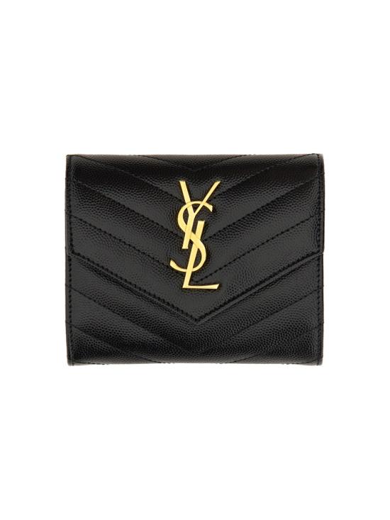 26FW 생로랑 텍스처드 퀼티드 레더 컴팩트 3단 모노그램 지갑 403943 BOW011000 BLACK - SAINT LAURENT