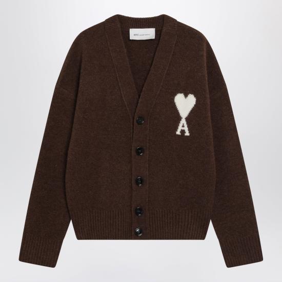 26FW 아미 빅 하트 로고 알파카 니트 가디건 UKC365KN0135 Brown