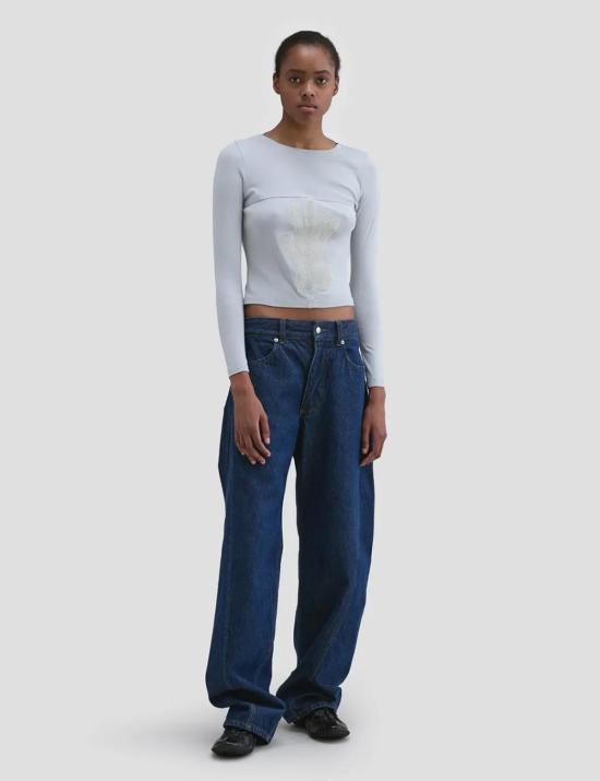  에크하우스 라타 민소매 티셔츠 Eckhaus Latta 랩핑 베이비 크루넥 - ECKHAUS LATTA