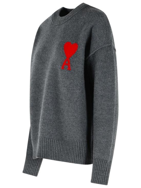 26FW 아미 빅 하트 울 크루넥 스웨터 UKS838 018084 Grey - AMI