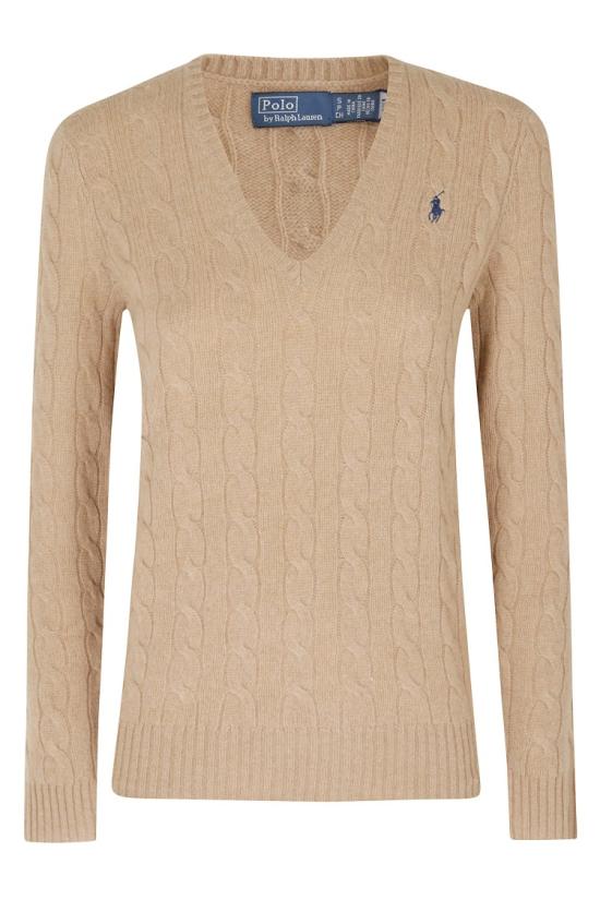 26FW 폴로 랄프로렌 포니 로고 자수 케이블 니트 v넥 스웨터 211971866 099 Brown - POLO RALPH LAUREN