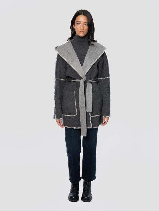 26FW 에르마노 피렌제 코트 Cappotto Vestaglia con Profili 크로셰와 Ricami 무연탄