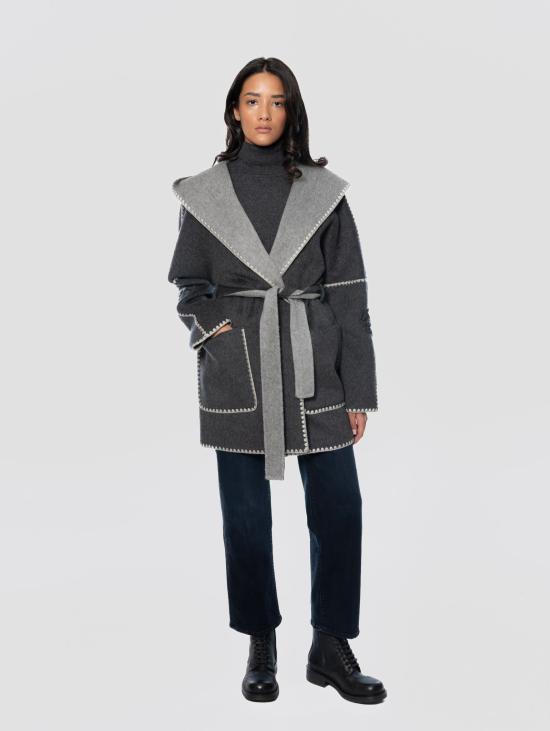 26FW 에르마노 피렌제 코트 Cappotto Vestaglia con Profili 크로셰와 Ricami 무연탄 - ERMANNO FIRENZE
