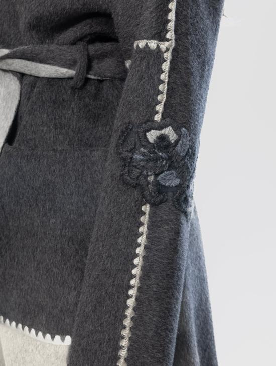 26FW 에르마노 피렌제 코트 Cappotto Vestaglia con Profili 크로셰와 Ricami 무연탄 - ERMANNO FIRENZE