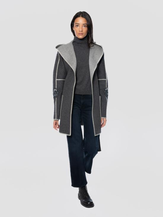 26FW 에르마노 피렌제 코트 Cappotto Vestaglia con Profili 크로셰와 Ricami 무연탄 - ERMANNO FIRENZE