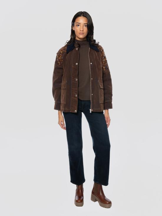26FW 에르마노 피렌제 자켓 Giacca Truker con Pietre e Strass ed Imbottita 카카오 - ERMANNO FIRENZE