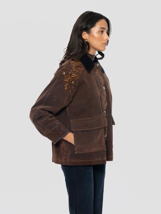26FW 에르마노 피렌제 자켓 Giacca Truker con Pietre e Strass ed Imbottita 카카오 - ERMANNO FIRENZE