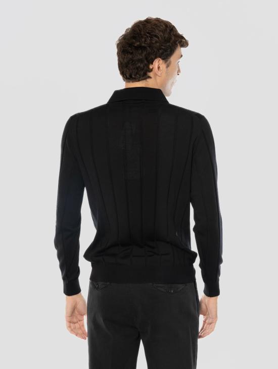 26FW 필리포 드 로렌티스 스웨터 메리노 네로 소재의 Maglia a Polo Manica Lunga - FILIPPO DE LAURENTIIS