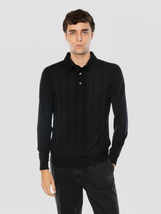 26FW 필리포 드 로렌티스 스웨터 메리노 네로 소재의 Maglia a Polo Manica Lunga