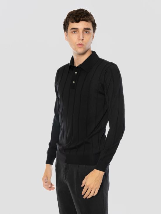 26FW 필리포 드 로렌티스 스웨터 메리노 네로 소재의 Maglia a Polo Manica Lunga - FILIPPO DE LAURENTIIS