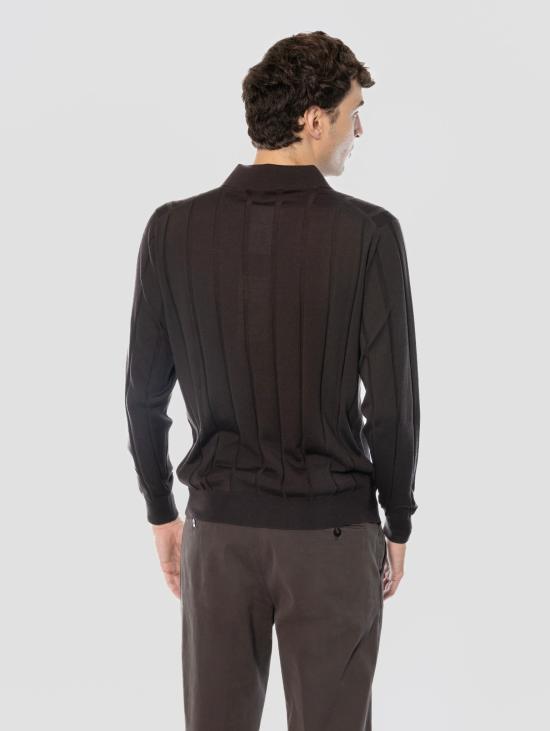 26FW 필리포 드 로렌티스 스웨터 메리노 카페의 Maglia a Polo Manica Lunga - FILIPPO DE LAURENTIIS