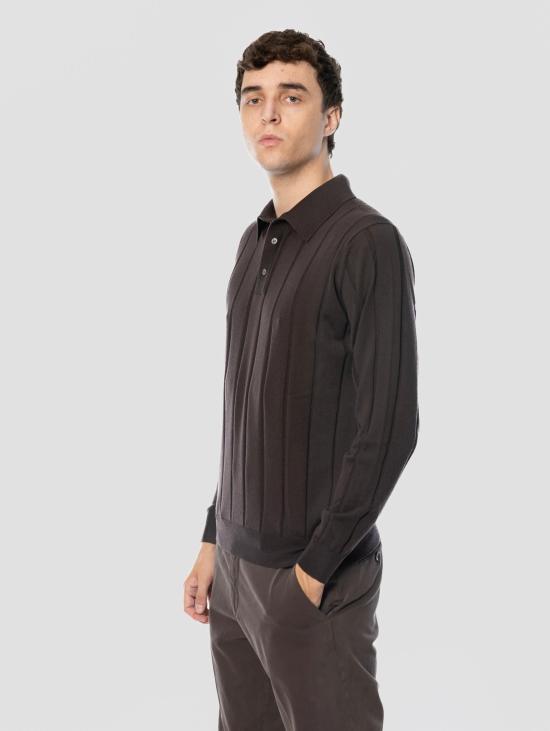 26FW 필리포 드 로렌티스 스웨터 메리노 카페의 Maglia a Polo Manica Lunga - FILIPPO DE LAURENTIIS