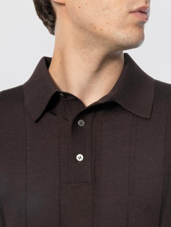 26FW 필리포 드 로렌티스 스웨터 메리노 카페의 Maglia a Polo Manica Lunga - FILIPPO DE LAURENTIIS