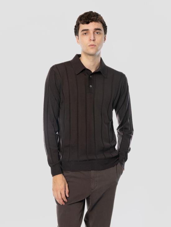 26FW 필리포 드 로렌티스 스웨터 메리노 카페의 Maglia a Polo Manica Lunga