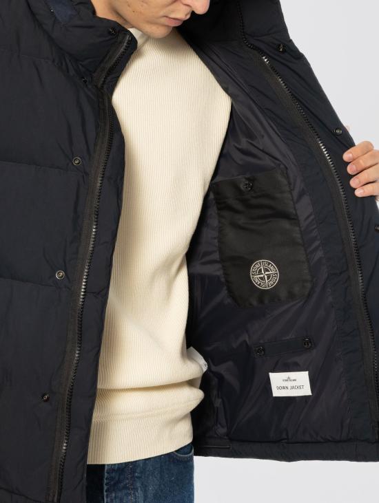 26FW 스톤 아일랜드 자켓 Tela di Cotone 및 나일론 Opaca Blu 소재의 Piumino - STONE ISLAND