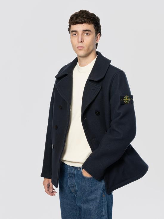26FW 스톤 아일랜드 자켓 Panno Pesante di Lana e Cashmere Blu의 피코트 - STONE ISLAND
