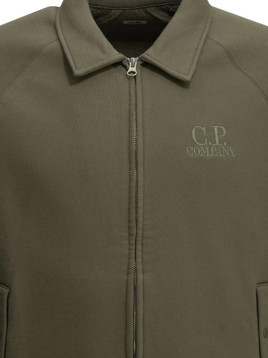 26FW 씨피 컴퍼니 봄버 자켓 로고가 있는 지퍼업 스웨트셔츠 (녹색) - C.P. COMPANY