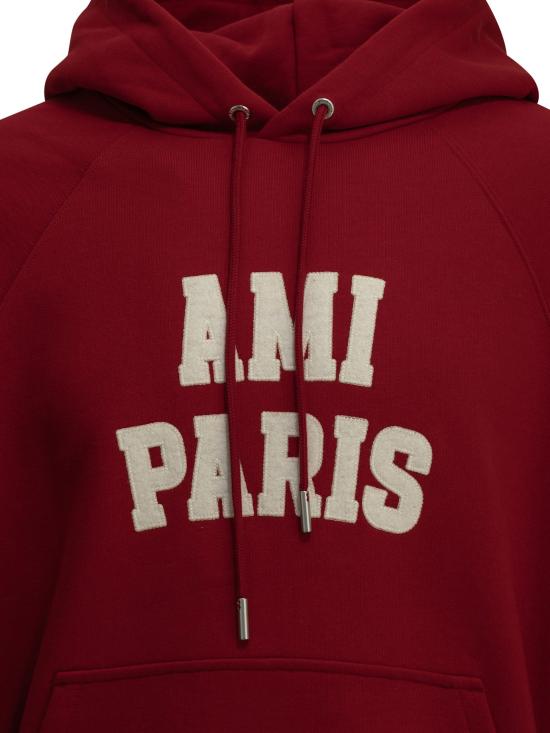 26FW 아미 후드 티셔츠 파리 스웨트셔츠 레드 - AMI