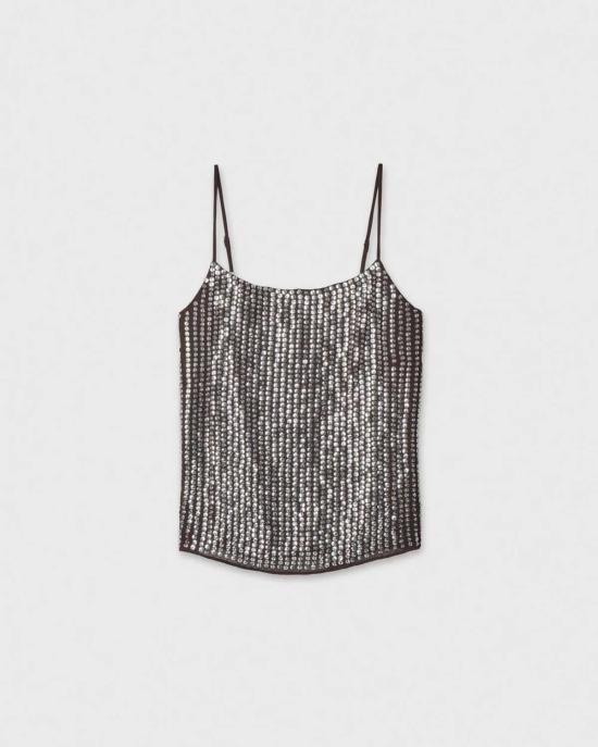  랙앤본 민소매 티셔츠 Rag & Bone Lili 비즈 탱크탑 초콜릿 - RAG & BONE
