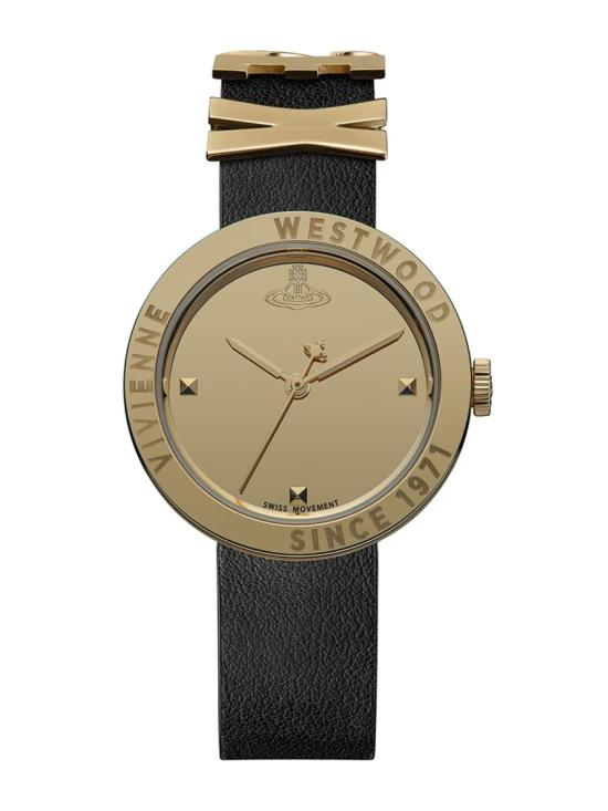 26SS 비비안웨스트우드 레벨 30mm 블랙 골드 가죽 손목시계 VV303BKGD