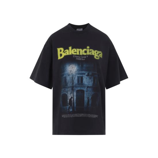 26FW 발렌시아가 오버사이즈 그래픽 티셔츠 871733 TUVO6 1041 FADED WASHED BLACK - BALENCIAGA