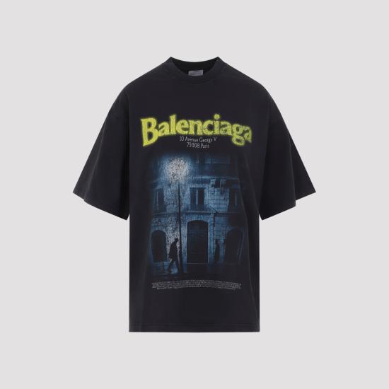 26FW 발렌시아가 오버사이즈 그래픽 티셔츠 871733 TUVO6 1041 FADED WASHED BLACK - BALENCIAGA