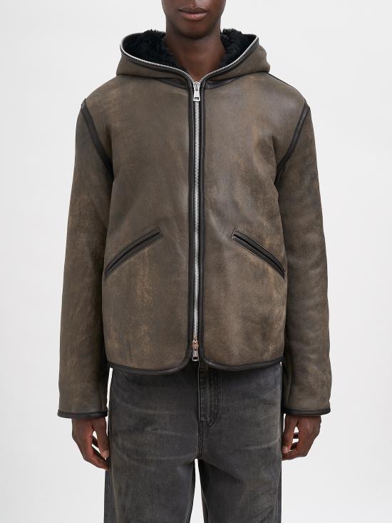 26FW 아워레가시 풀 집업 후드 레더 무스탕 자켓 풀 집업 후드 레더 무스탕 자켓 RM4269FS Brown