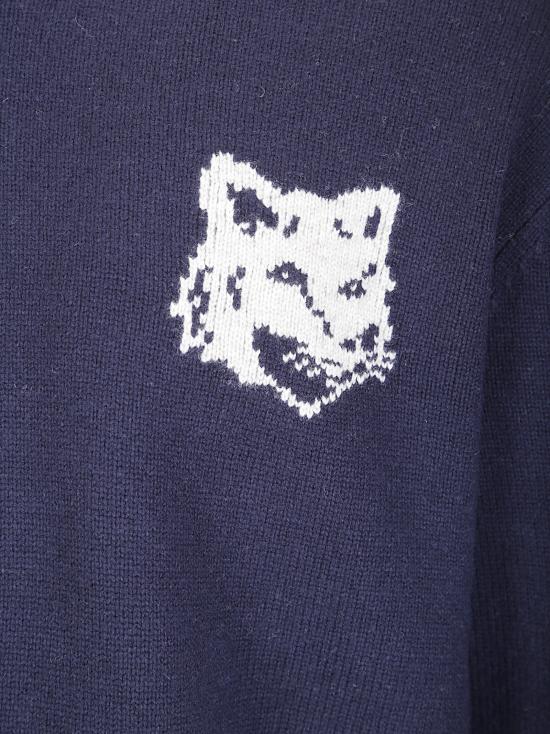 26FW 메종키츠네 폭스 헤드 인타르시아 컴포트 하이 넥 니트 NM00807KM0329 0630 NAVY LIGHT GREY MELANGE - MAISON KITSUNE