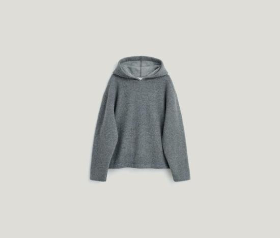  선플라워 긴팔 티셔츠 해바라기 무늬 울 후드티 그레이 멜란지