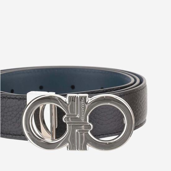  살바토레 페라가모 벨트 페라가모 송아지 가죽  블랙/타이타닉 블루 - SALVATORE FERRAGAMO