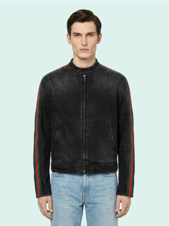 26FW 구찌 웹 디테일 코튼 데님 바이커 재킷 웹 디테일 코튼 데님 바이커 재킷 872075 BLACK