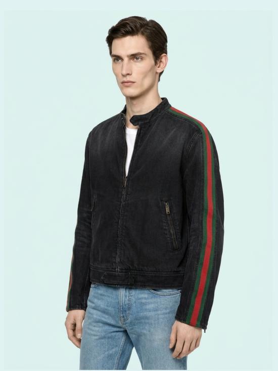 26FW 구찌 웹 디테일 코튼 데님 바이커 재킷 웹 디테일 코튼 데님 바이커 재킷 872075 BLACK - GUCCI