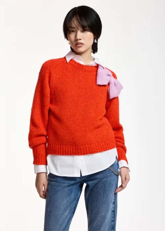  에센셜앤트워프 스웨터 Essentiel Antwerp Kollier 풀오버 위드 보우 핑크/레드 - ESSENTIEL ANTWERP