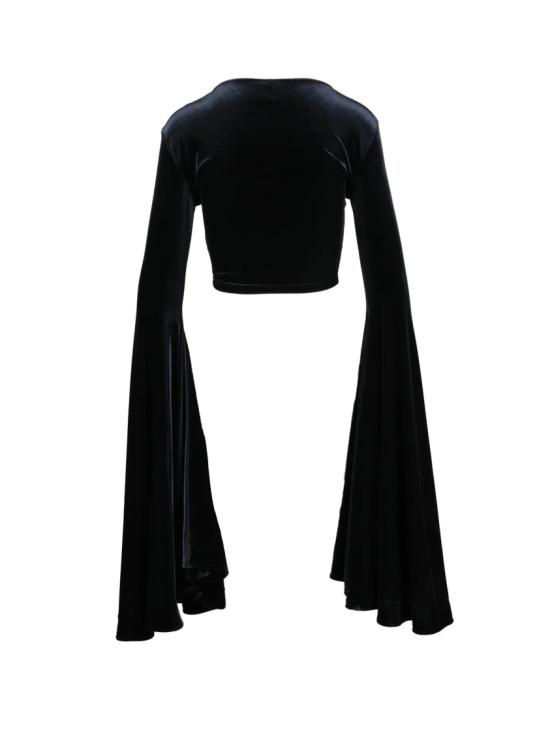 25FW 베트멍 탑 블랙 벨 슬리브 크롭 벨벳 블라우스 - VETEMENTS