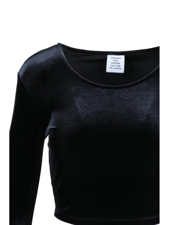 25FW 베트멍 탑 블랙 벨 슬리브 크롭 벨벳 블라우스 - VETEMENTS