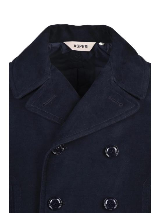 25FW 아스페시 자켓 클래식한 블루 피코트, 더블 브레스트 여밈과 구조적인 디자인 - ASPESI