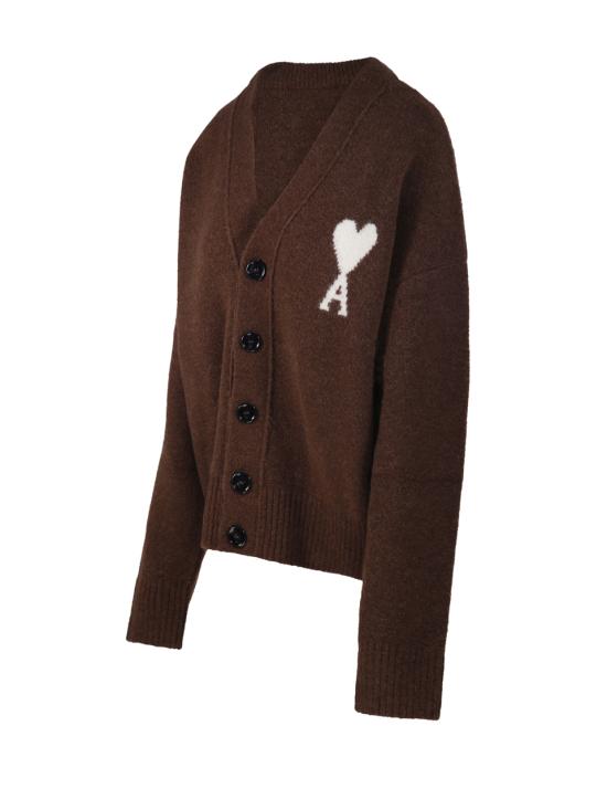 26FW 아미 빅 하트 로고 알파카 니트 가디건 UKC365 KN0135 A362 MARRON CHOCOLAT ECRU - AMI