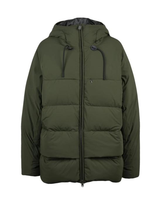 25FW 아스페시 자켓 조절 가능한 후드와 지퍼 여밈이 있는 누빔 그린 다운 재킷